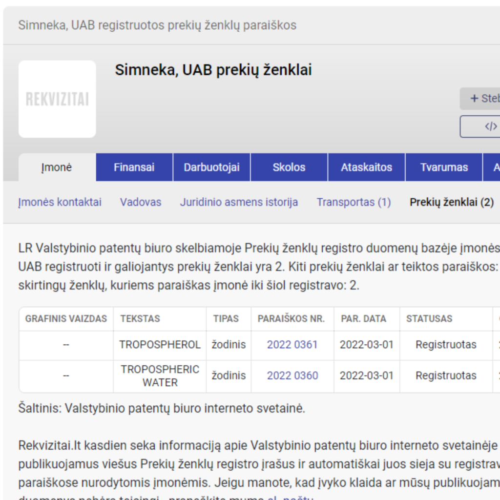 UAB Simneka - Troposferinis vanduo, struktūrizuotas vanduo, tropospheric water, structurized water, troposferolis, tropospherol 2